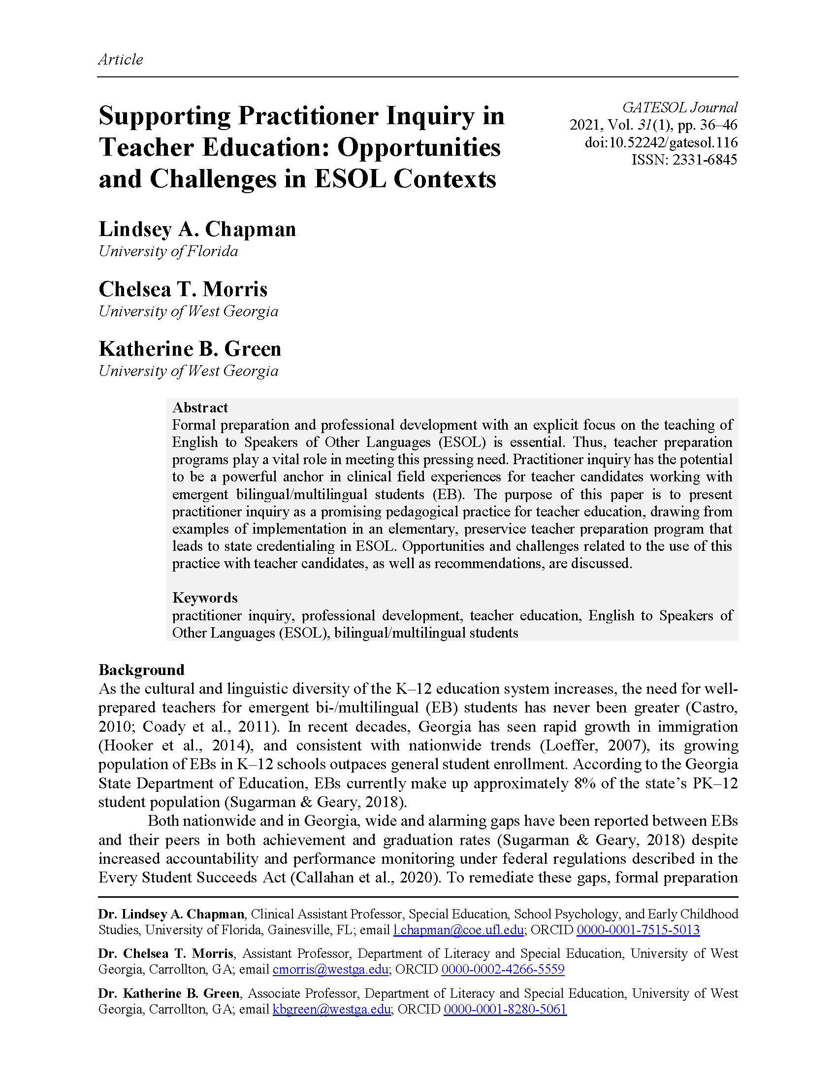 Practitioner Inquiry in ESOL Contexts (Chapman et al., 2021)